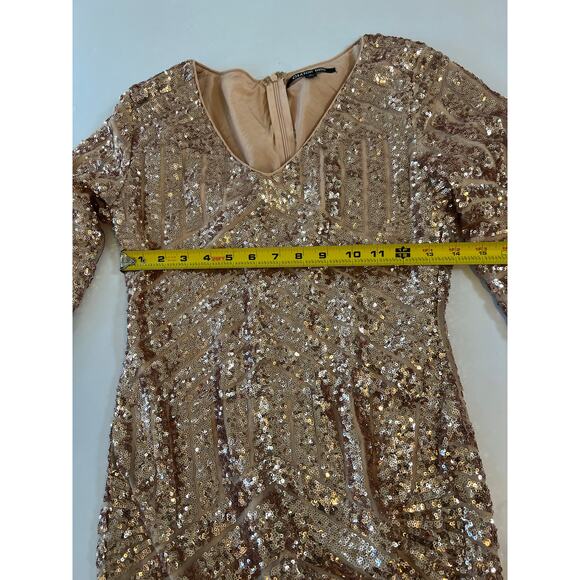 Gianni Bini Pink Gold Sequin Long Sleeve Bodycon Mini Dress Small Cocktail - Picture 15 of 15